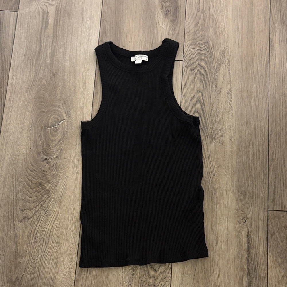 Ann Taylor Weekend Black Ribbed Crewneck Tank